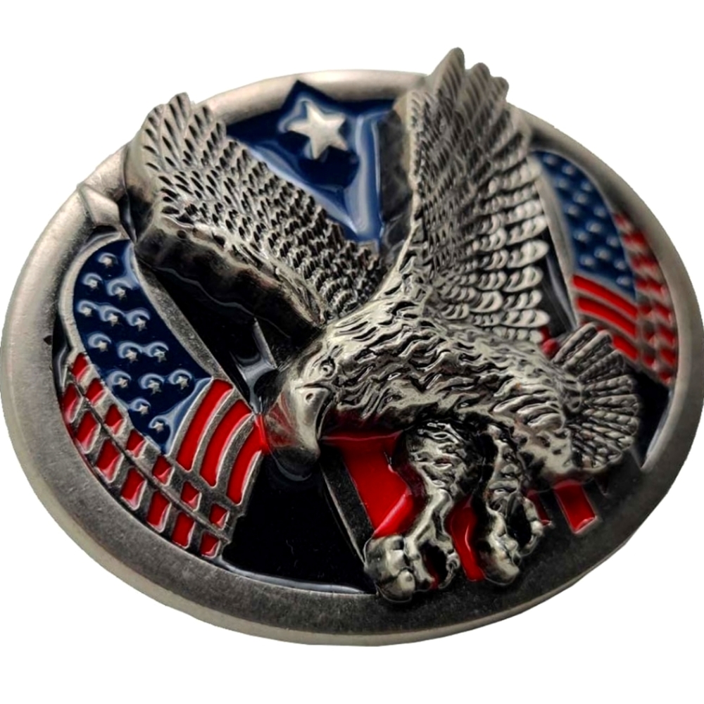 New eagle hawk American flag belt buckle.